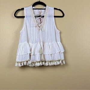NWT Raga Blouse Top Ruffle Gold White Size S
